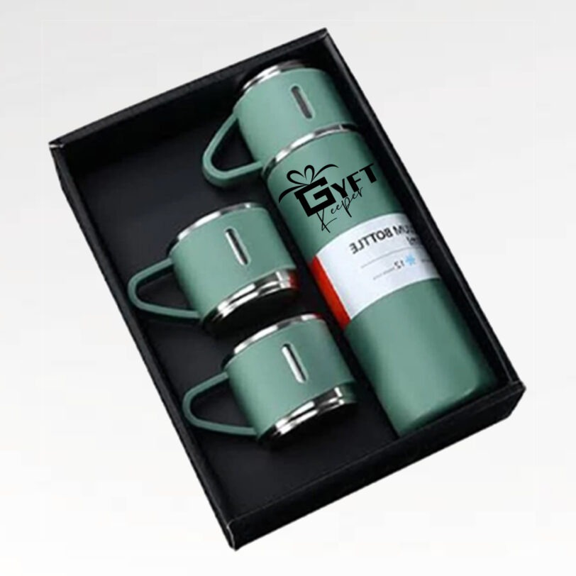 Blue Vacuum Flask Gift SetBottle with 3 Cups